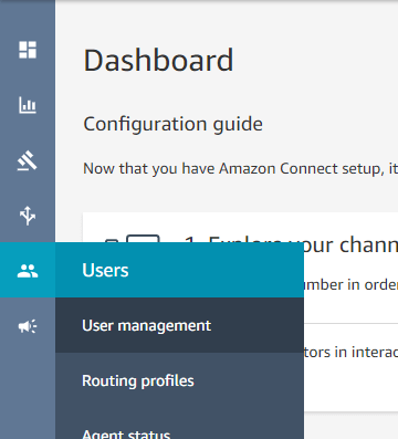 user management menu in aws connect console